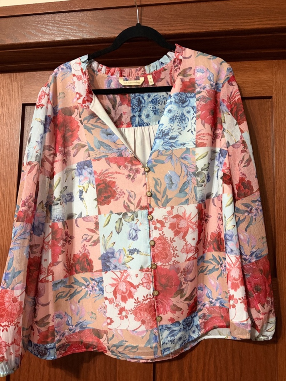 Soft Surroundings Multi-Color Floral Patchwork Button-Front Shirt